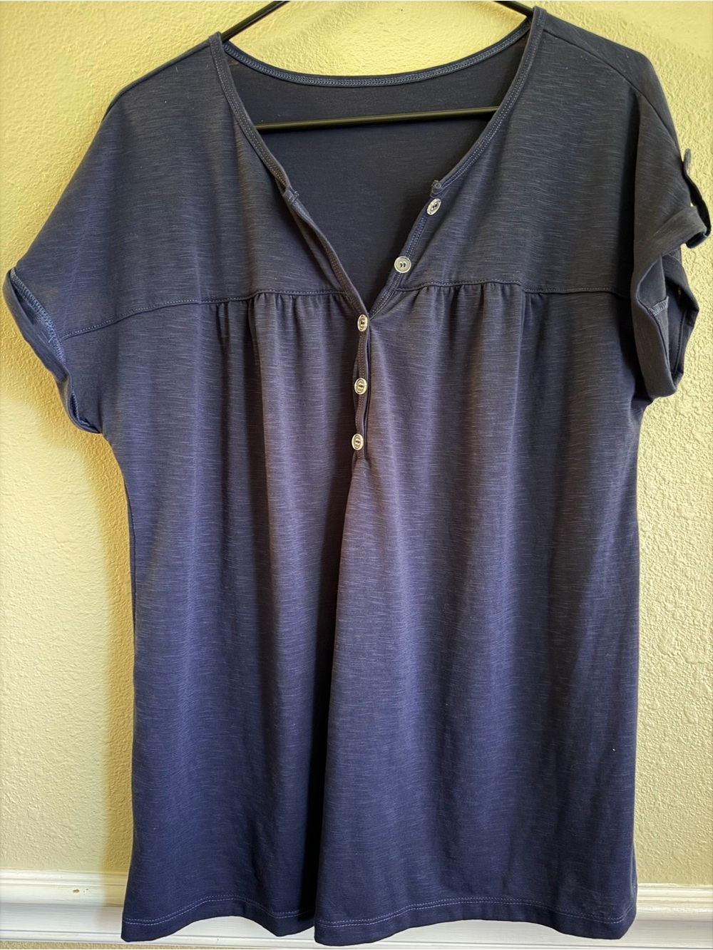 Short Sleeve Navy Button-Front Tunic Top
